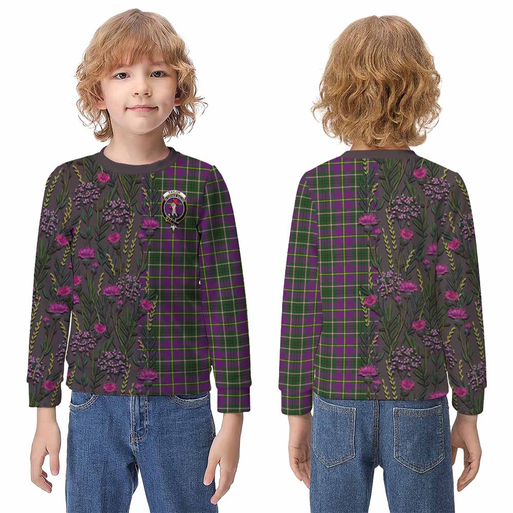 Taylor (Tailyour) Family Crest Tartan Kid Knitted Sweatshirt Scottish Thistle Flower Pattern Half Style - Tartan Vibes Clothing