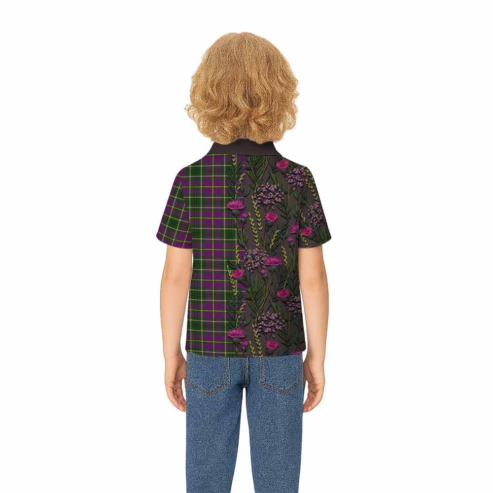 Taylor (Tailyour) Family Crest Tartan Kid Polo Shirt Scottish Thistle Flower Pattern Half Style - Tartan Vibes Clothing
