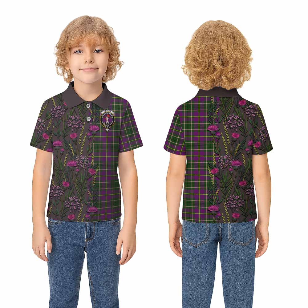 Taylor (Tailyour) Family Crest Tartan Kid Polo Shirt Scottish Thistle Flower Pattern Half Style - Tartan Vibes Clothing
