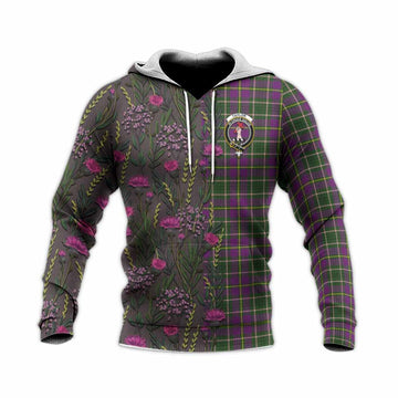 Taylor (Tailyour) Family Crest Tartan Knitted Hoodie Scottish Thistle Flower Pattern Half Style - Tartan Vibes Clothing
