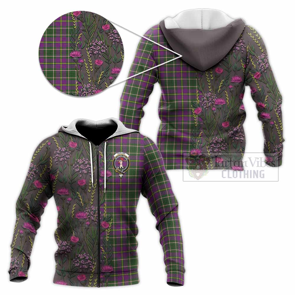 Taylor (Tailyour) Family Crest Tartan Knitted Hoodie Scottish Thistle Flower Pattern Half Style - Tartan Vibes Clothing