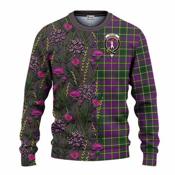 Taylor (Tailyour) Family Crest Tartan Knitted Sweater Scottish Thistle Flower Pattern Half Style - Tartan Vibes Clothing
