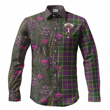 Taylor (Tailyour) Family Crest Tartan Long Sleeve Button Shirts Scottish Thistle Flower Pattern Half Style