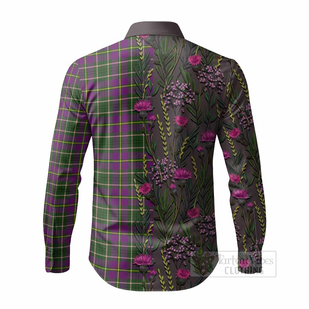 Taylor (Tailyour) Family Crest Tartan Long Sleeve Button Shirts Scottish Thistle Flower Pattern Half Style - Tartan Vibes Clothing