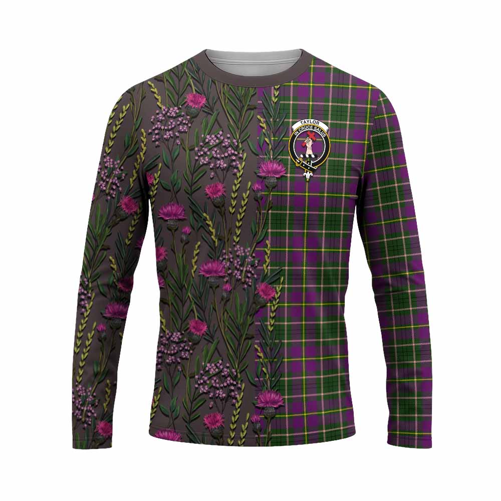 Taylor (Tailyour) Family Crest Tartan Long Sleeve T-Shirt Scottish Thistle Flower Pattern Half Style - Tartan Vibes Clothing