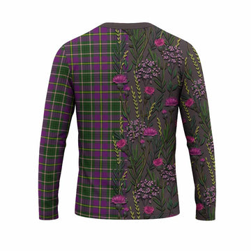 Taylor (Tailyour) Family Crest Tartan Long Sleeve T-Shirt Scottish Thistle Flower Pattern Half Style - Tartan Vibes Clothing