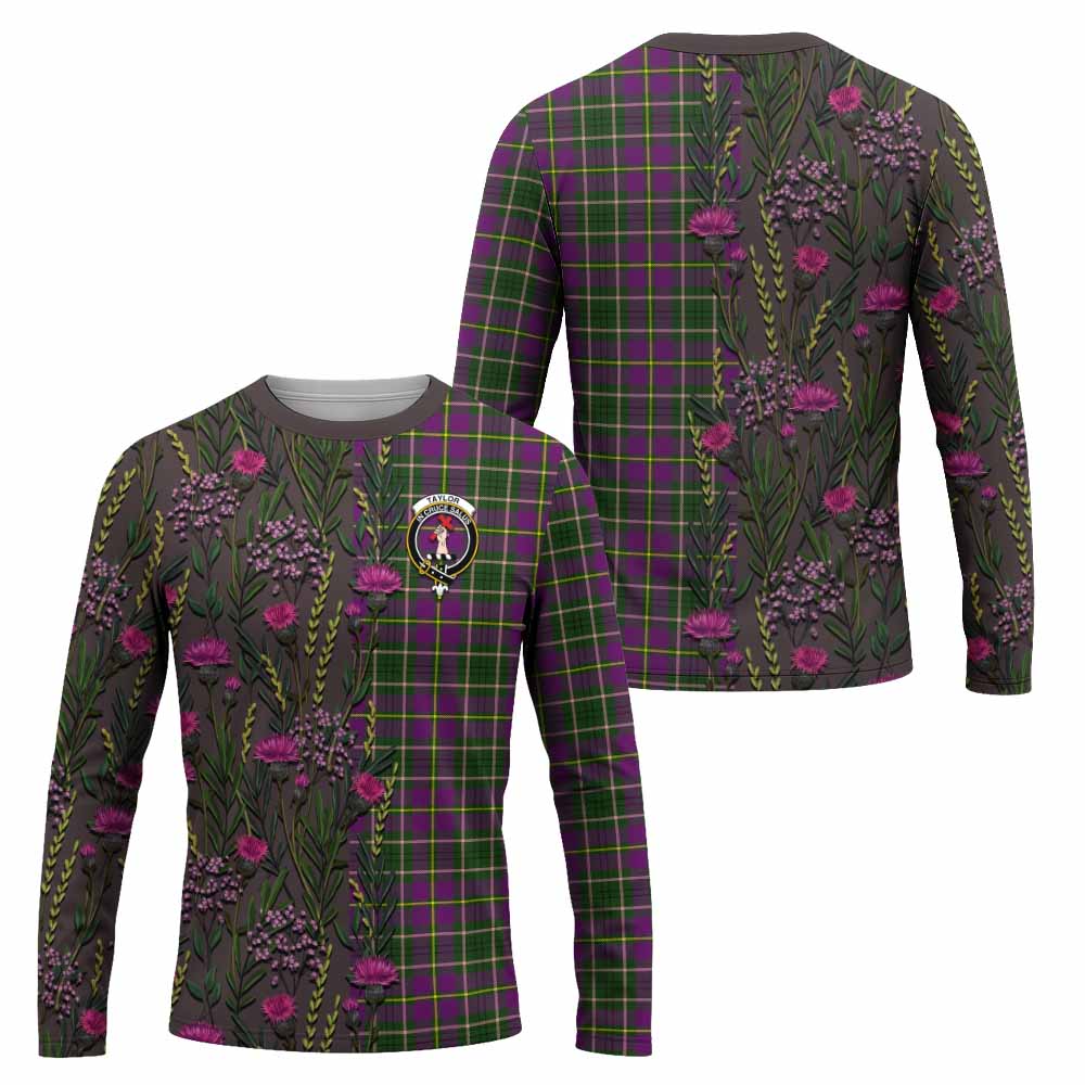 Taylor (Tailyour) Family Crest Tartan Long Sleeve T-Shirt Scottish Thistle Flower Pattern Half Style - Tartan Vibes Clothing