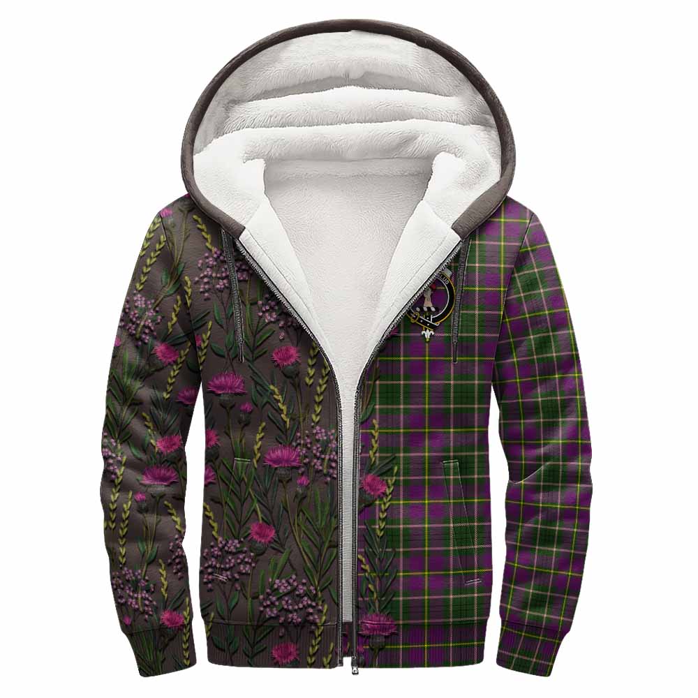 Taylor (Tailyour) Family Crest Tartan Sherpa Hoodie Scottish Thistle Flower Pattern Half Style - Tartan Vibes Clothing