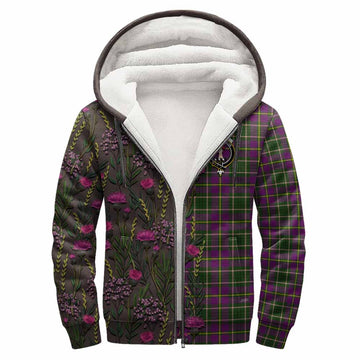 Taylor (Tailyour) Family Crest Tartan Sherpa Hoodie Scottish Thistle Flower Pattern Half Style