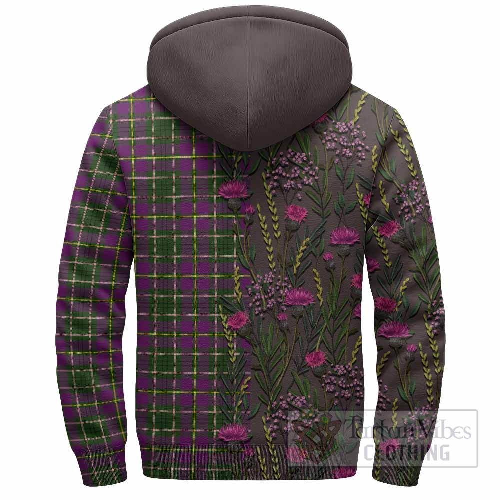 Taylor (Tailyour) Family Crest Tartan Sherpa Hoodie Scottish Thistle Flower Pattern Half Style - Tartan Vibes Clothing