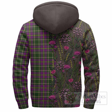 Taylor (Tailyour) Family Crest Tartan Sherpa Hoodie Scottish Thistle Flower Pattern Half Style