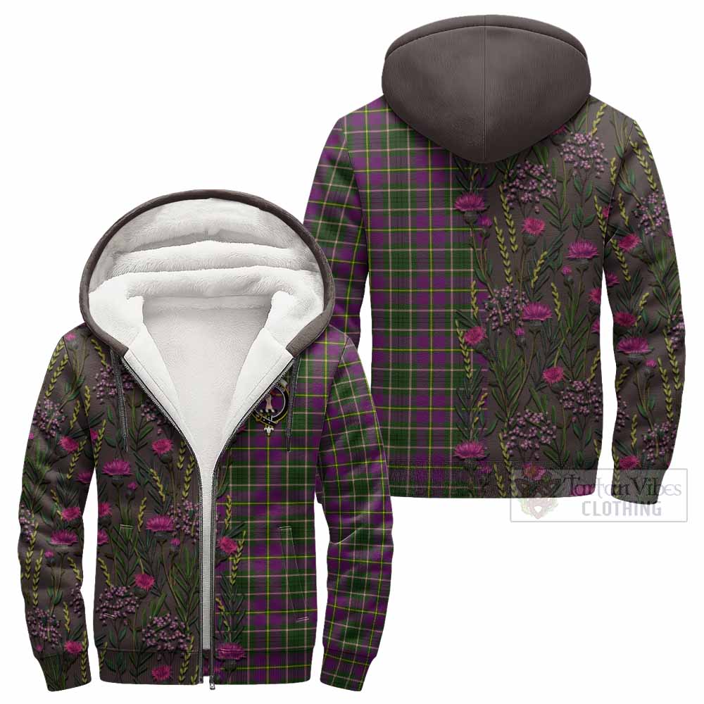 Taylor (Tailyour) Family Crest Tartan Sherpa Hoodie Scottish Thistle Flower Pattern Half Style - Tartan Vibes Clothing