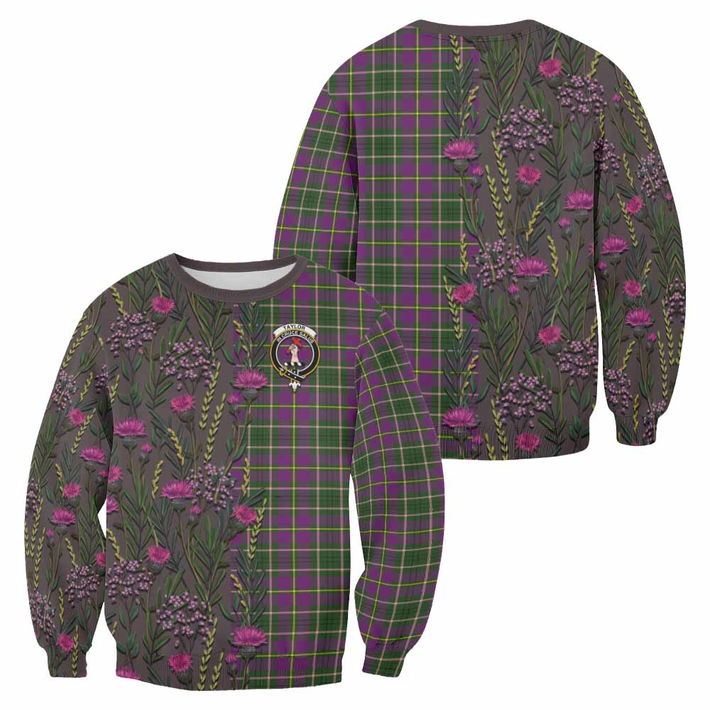 Taylor (Tailyour) Family Crest Tartan Sweatshirt Scottish Thistle Flower Pattern Half Style - Tartan Vibes Clothing