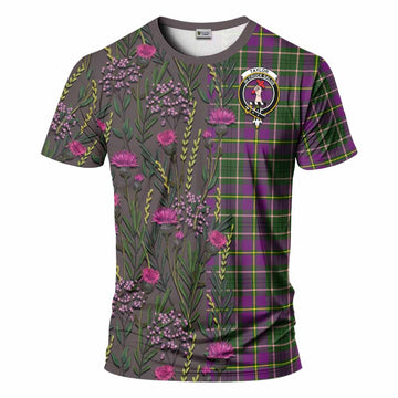 Taylor (Tailyour) Family Crest Tartan T-Shirt Scottish Thistle Flower Pattern Half Style