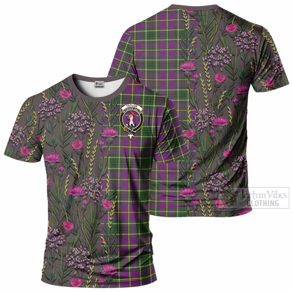 Taylor (Tailyour) Family Crest Tartan T-Shirt Scottish Thistle Flower Pattern Half Style - Tartan Vibes Clothing
