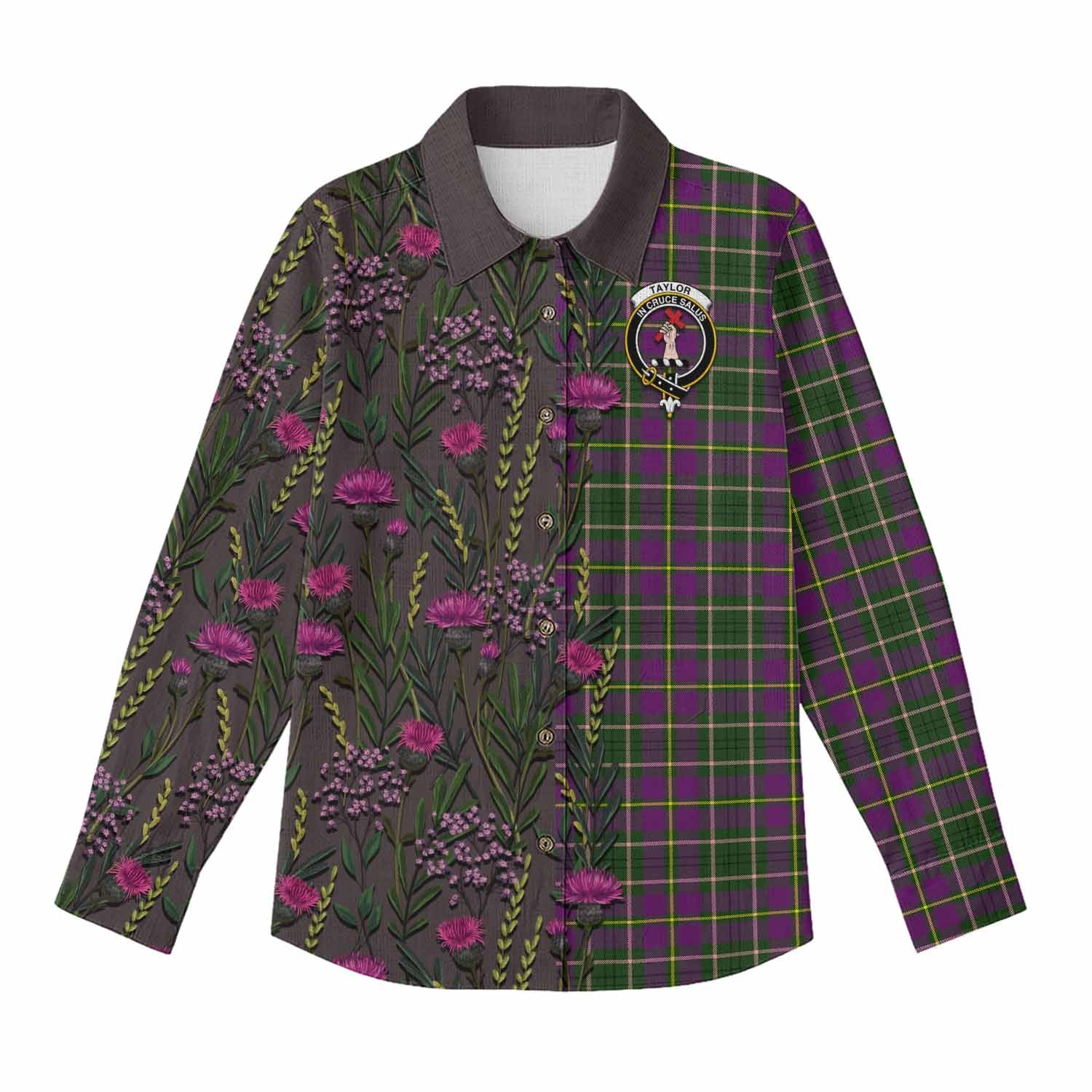 Taylor (Tailyour) Family Crest Tartan Women Casual Shirt Scottish Thistle Flower Pattern Half Style - Tartan Vibes Clothing