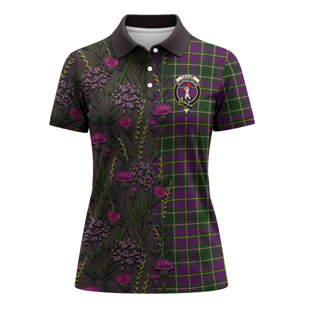 Taylor (Tailyour) Family Crest Tartan Women Polo Shirt Scottish Thistle Flower Pattern Half Style - Tartan Vibes Clothing