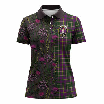 Taylor (Tailyour) Family Crest Tartan Women Polo Shirt Scottish Thistle Flower Pattern Half Style - Tartan Vibes Clothing