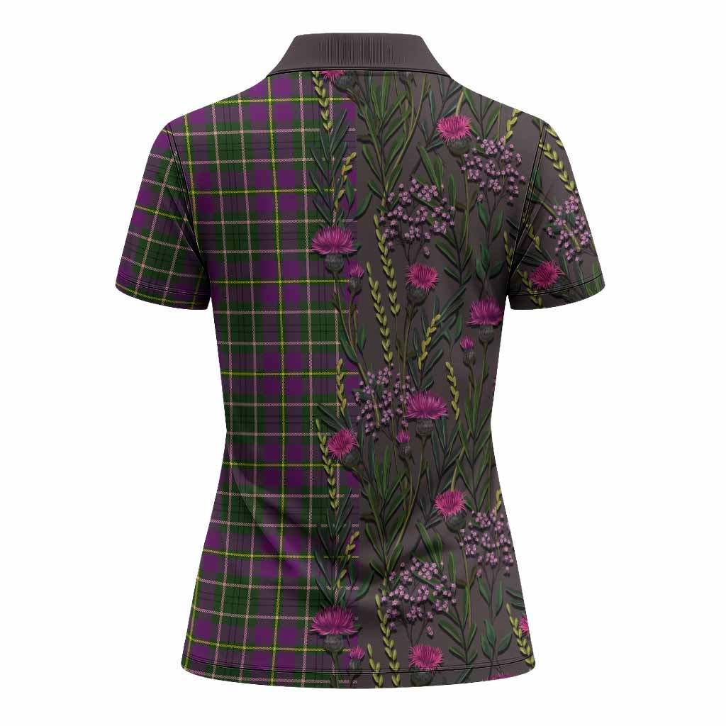 Taylor (Tailyour) Family Crest Tartan Women Polo Shirt Scottish Thistle Flower Pattern Half Style - Tartan Vibes Clothing
