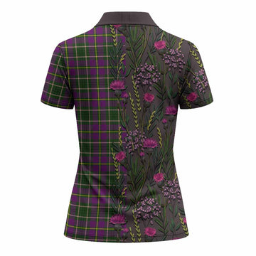Taylor (Tailyour) Family Crest Tartan Women Polo Shirt Scottish Thistle Flower Pattern Half Style - Tartan Vibes Clothing