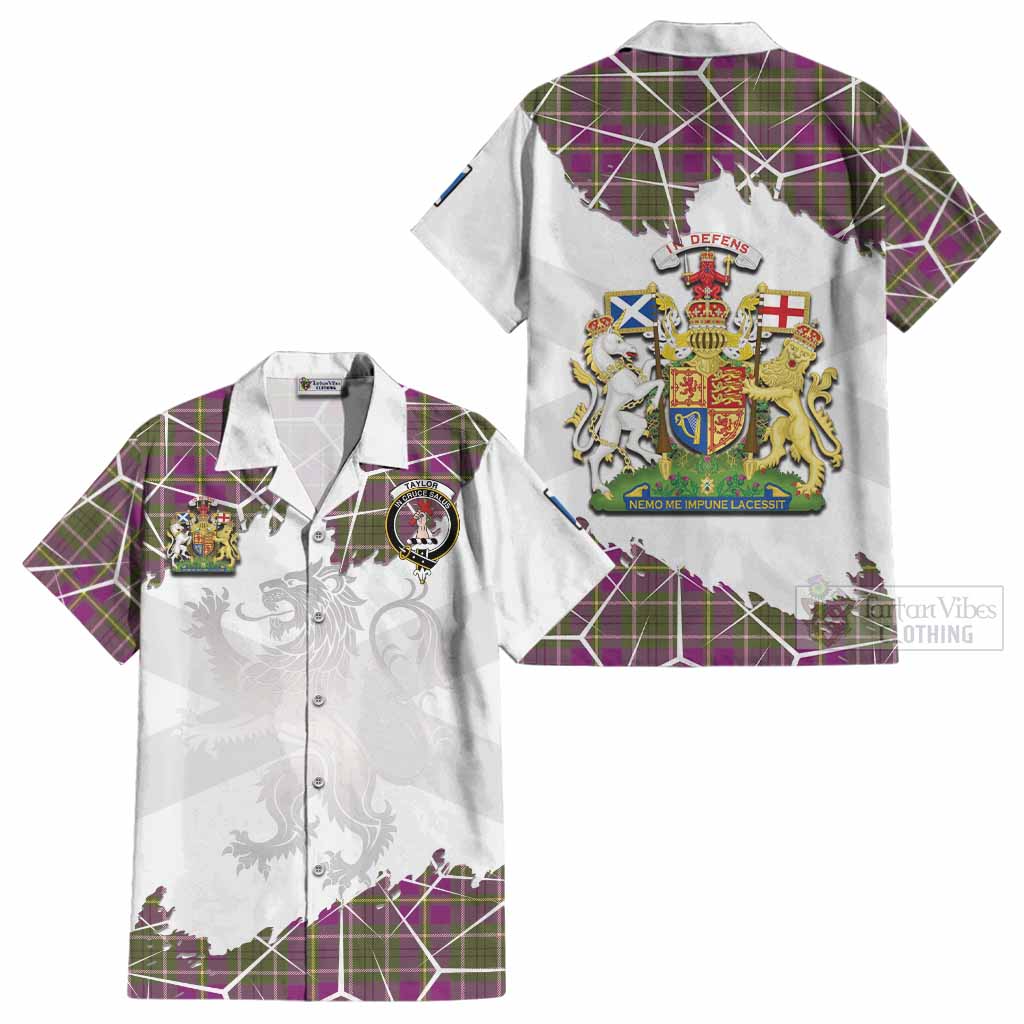 Taylor (Tailyour) Tartan Cotton Hawaiian Shirt with Family Crest and Lion Rampant Grunge Style