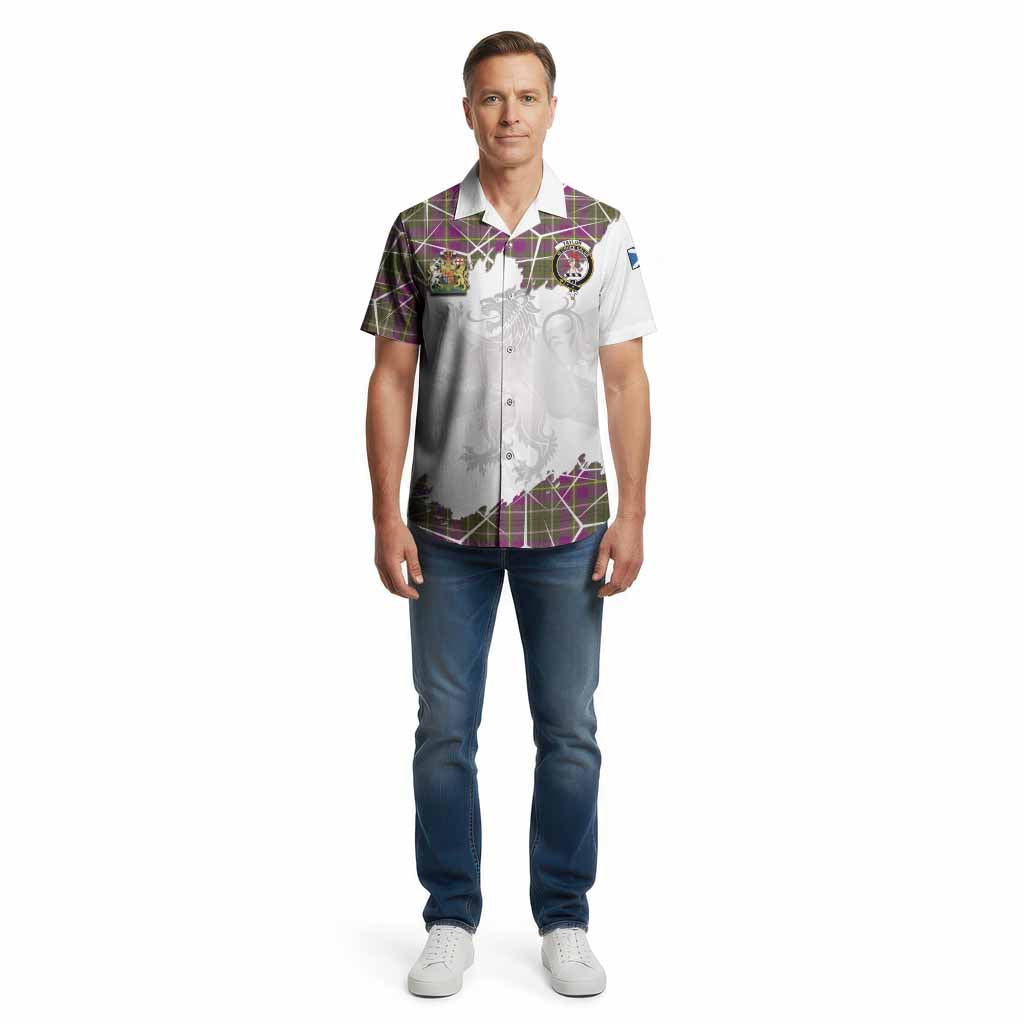 Taylor (Tailyour) Tartan Cotton Hawaiian Shirt with Family Crest and Lion Rampant Grunge Style