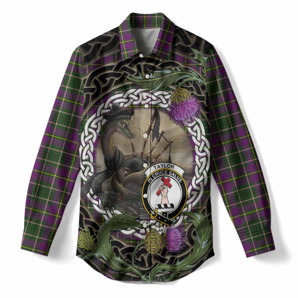 Taylor (Tailyour) Tartan Crest Bagpipe Nessie Women Casual Shirt Scottish Loch Ness Monster Celtic Thistle