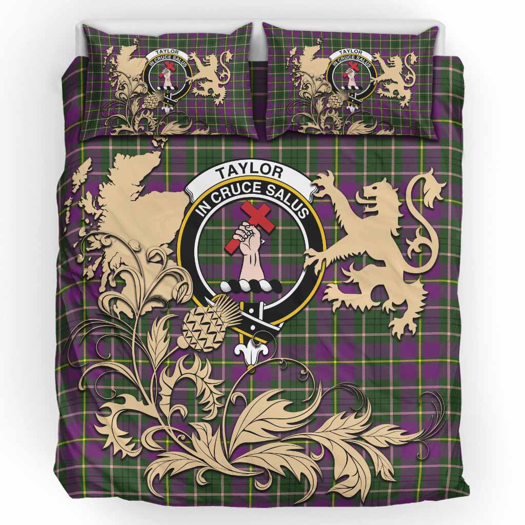Taylor (Tailyour) Tartan Crest Bedding Set with Scottish Iconic Symbols 