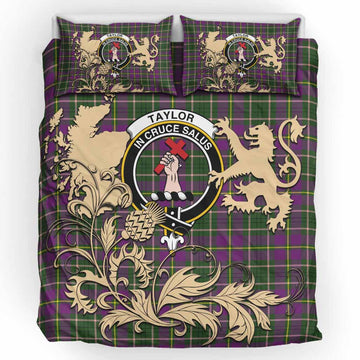 Taylor (Tailyour) Tartan Crest Bedding Set with Scottish Iconic Symbols 