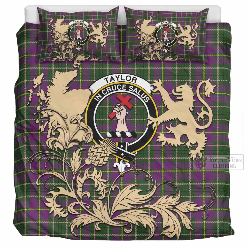 Taylor (Tailyour) Tartan Crest Bedding Set with Scottish Iconic Symbols 