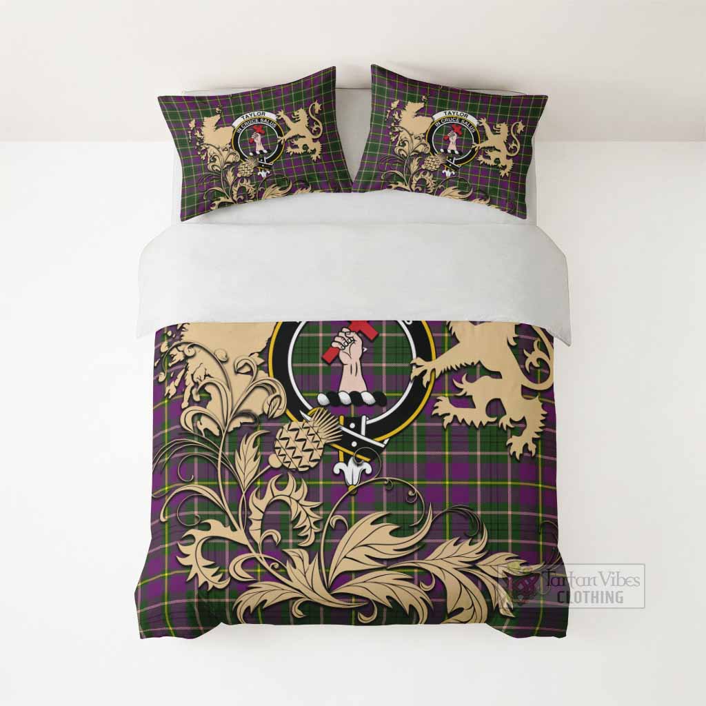 Taylor (Tailyour) Tartan Crest Bedding Set with Scottish Iconic Symbols 
