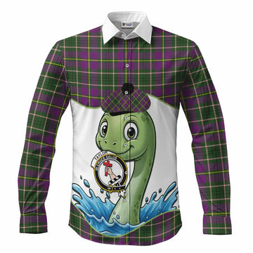 Taylor (Tailyour) Tartan Crest Cute Nessie Long Sleeve Button Shirts Scottish Loch Ness Monster