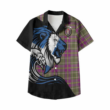 Taylor (Tailyour) Tartan Crest Kid Hawaiian Shirt Scottish Golden Lions Wave Flow