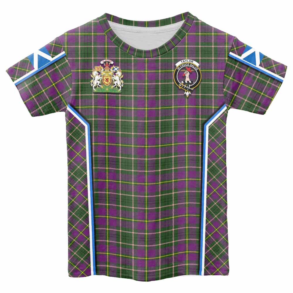 Taylor (Tailyour) Tartan Crest Kid T-shirt Scotland Coat of Arm Flag Style - Tartan Vibes Clothing