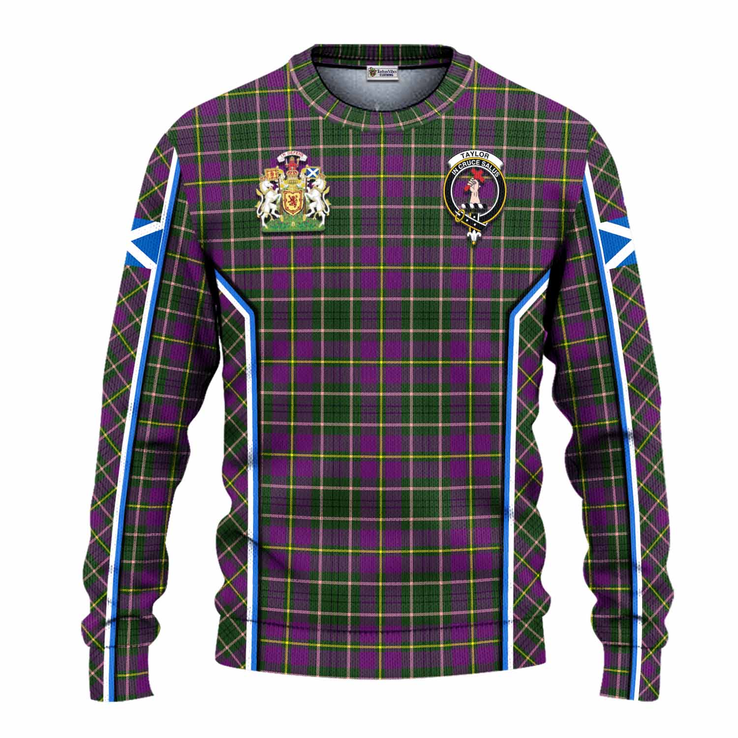 Taylor (Tailyour) Tartan Crest Knitted Sweater Scotland Coat of Arm Flag Style - Tartan Vibes Clothing