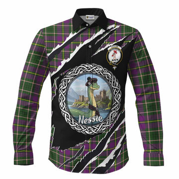 Taylor (Tailyour) Tartan Crest Loch Ness Monster Long Sleeve Button Shirts Celtic Knot Nessie Art