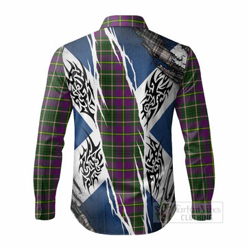Taylor (Tailyour) Tartan Crest Long Sleeve Button Shirts Scotland Flag Ripped Tribal Design
