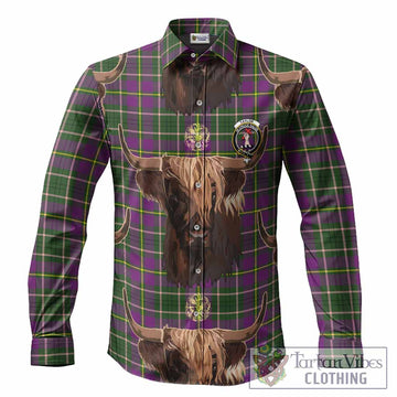 Taylor (Tailyour) Tartan Crest Long Sleeve Button Shirts Scotland Heilan Coo Tartan Seamless Style