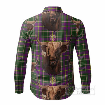 Taylor (Tailyour) Tartan Crest Long Sleeve Button Shirts Scotland Heilan Coo Tartan Seamless Style