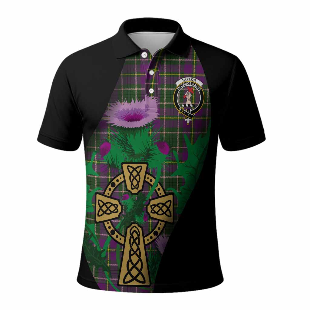 Taylor (Tailyour) Tartan Crest Polo Shirt Celtic Cross Thistle Flowers