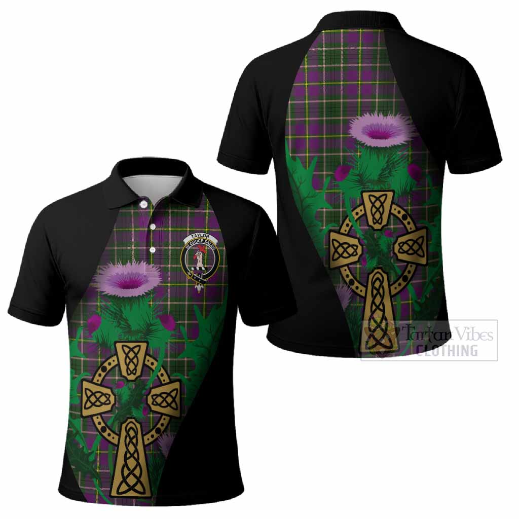 Taylor (Tailyour) Tartan Crest Polo Shirt Celtic Cross Thistle Flowers