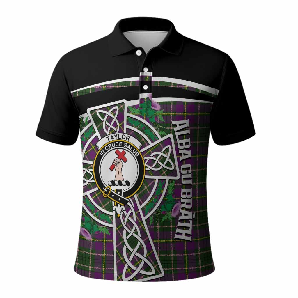 Taylor (Tailyour) Tartan Crest Polo Shirt Scottish Thistle Celtic Cross Alba Gu Brath