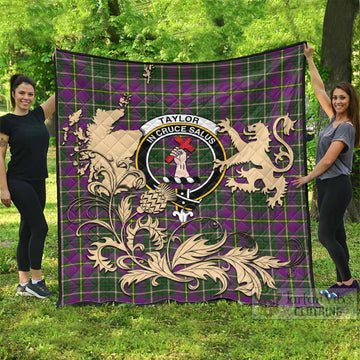 Taylor (Tailyour) Tartan Crest Premium Quilt with Scottish Iconic Symbols 