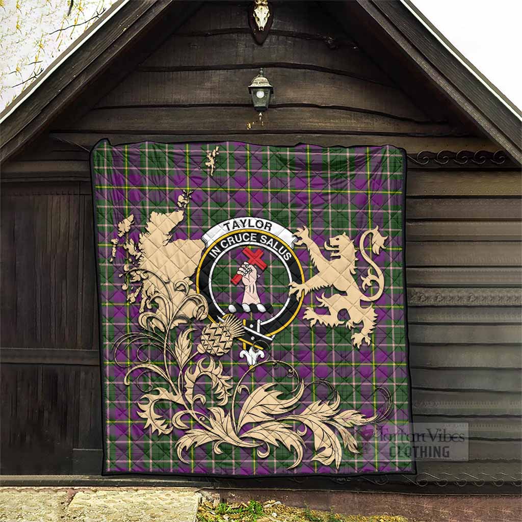 Taylor (Tailyour) Tartan Crest Premium Quilt with Scottish Iconic Symbols 