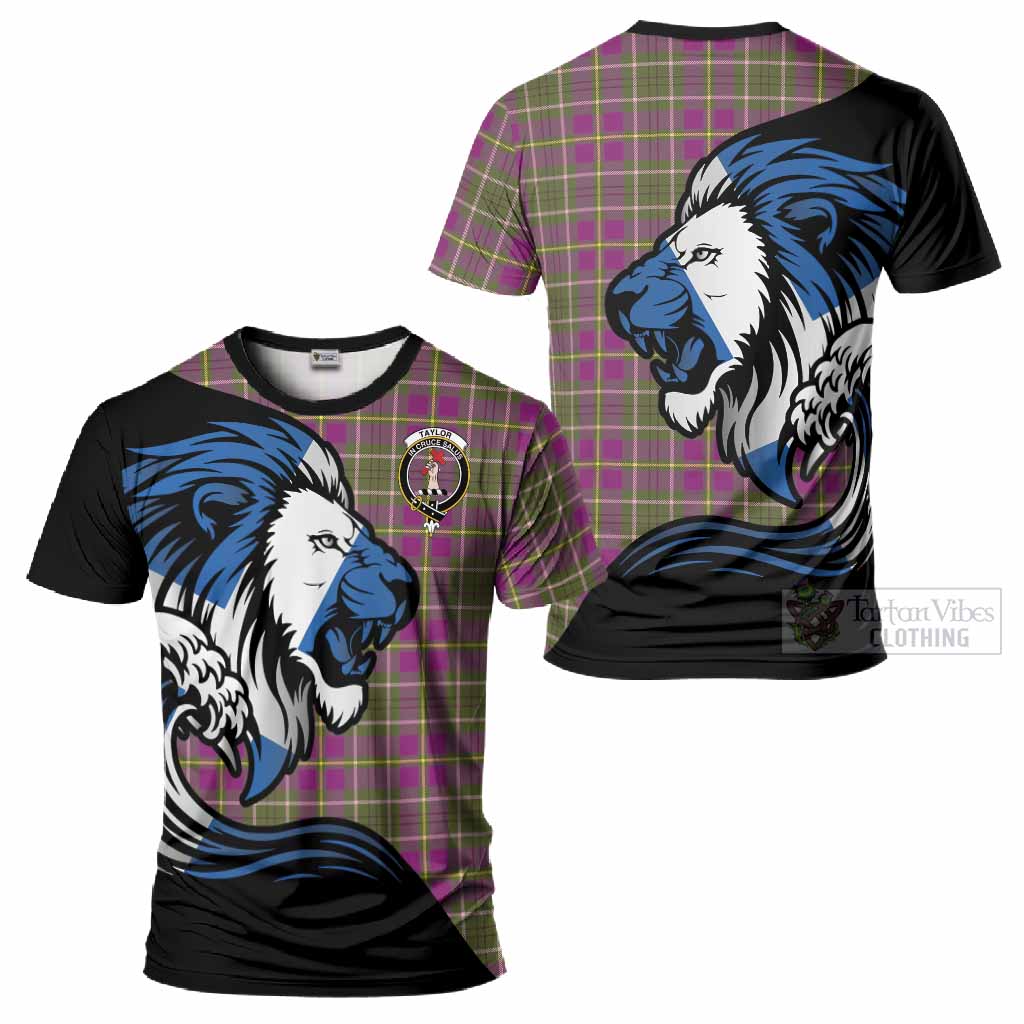 Taylor (Tailyour) Tartan Crest T-Shirt Scottish Golden Lions Wave Flow