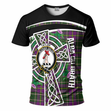 Taylor (Tailyour) Tartan Crest T-Shirt Scottish Thistle Celtic Cross Alba Gu Brath