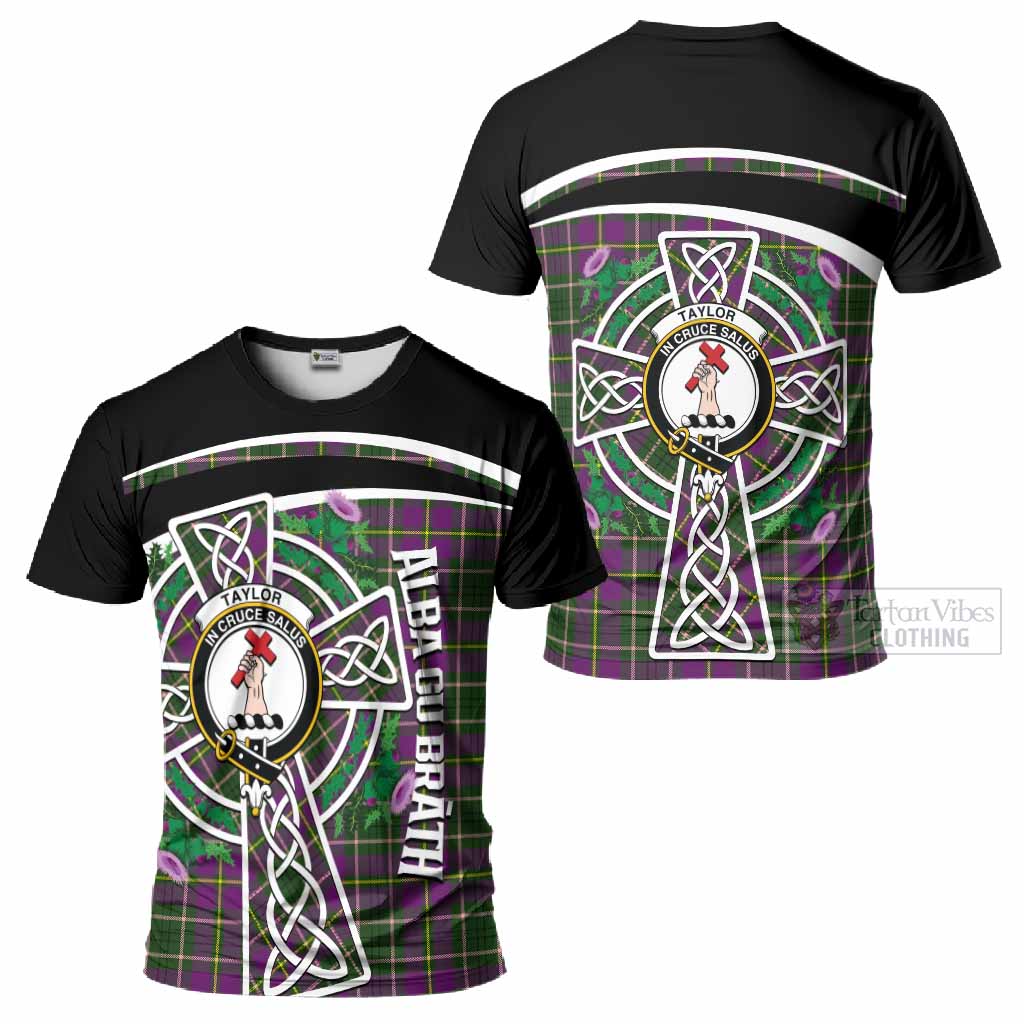 Taylor (Tailyour) Tartan Crest T-Shirt Scottish Thistle Celtic Cross Alba Gu Brath