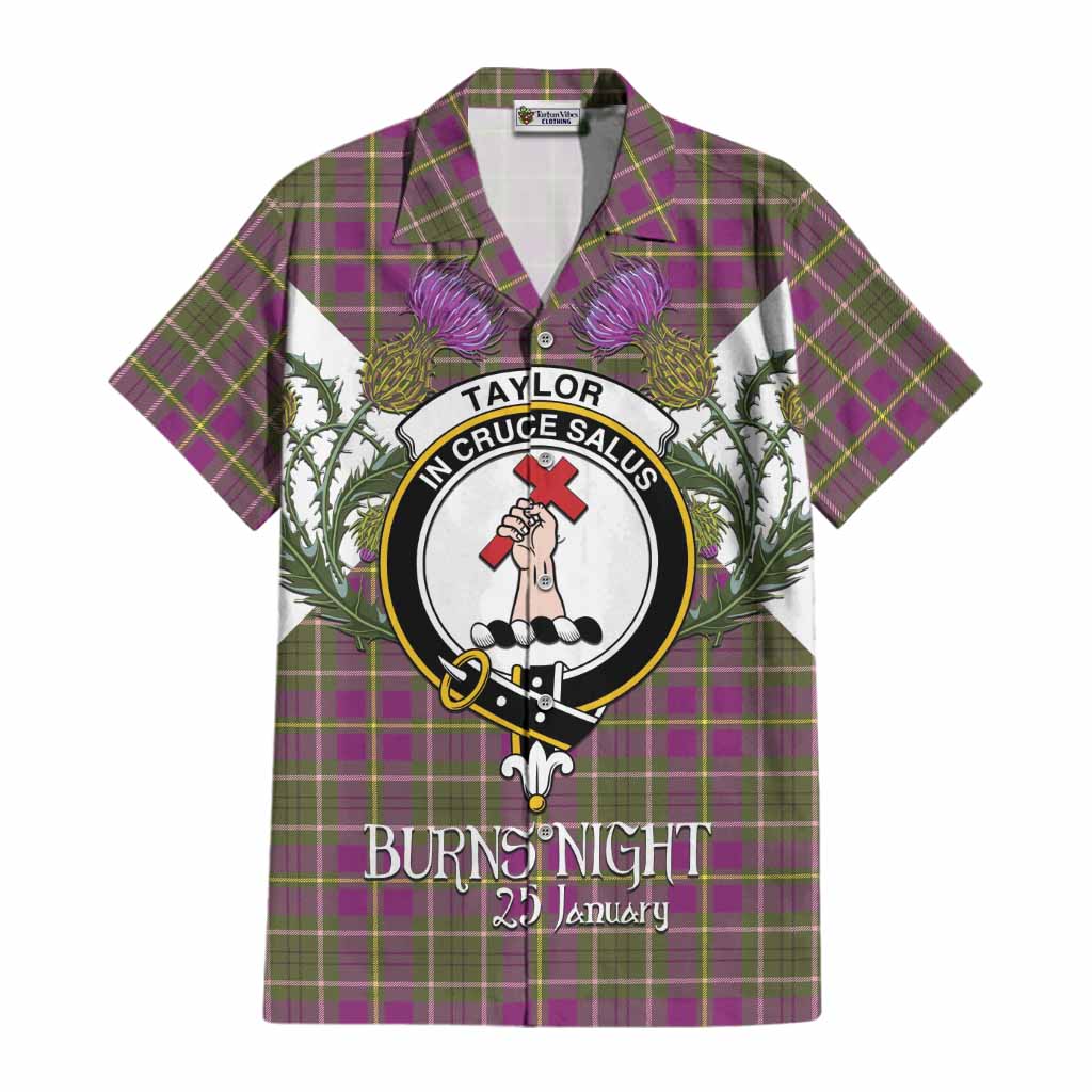 Taylor (Tailyour) Tartan Family Crest Cotton Hawaiian Shirt Scottish Burns Night Thistle Floral