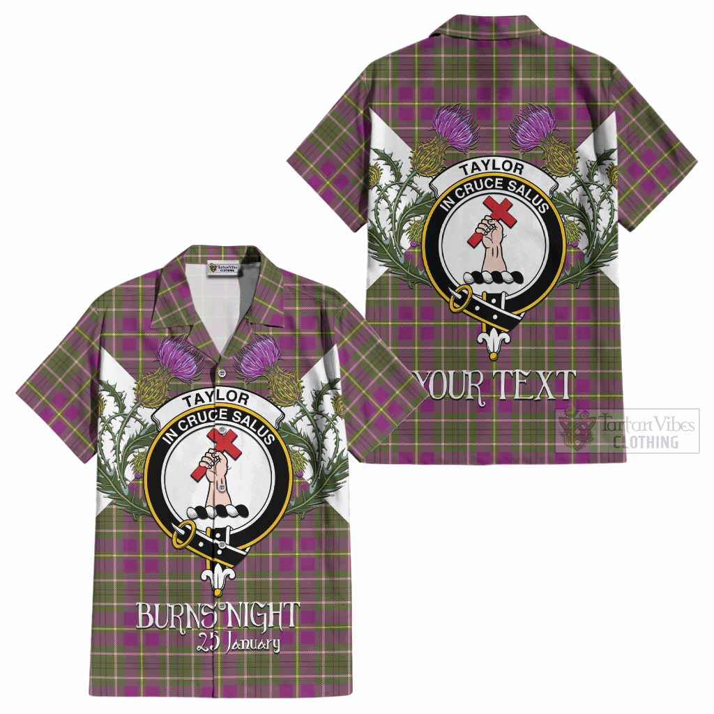 Taylor (Tailyour) Tartan Family Crest Cotton Hawaiian Shirt Scottish Burns Night Thistle Floral