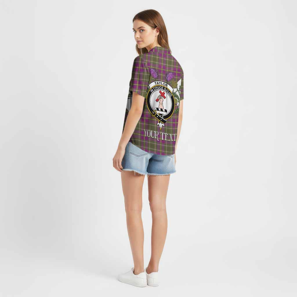 Taylor (Tailyour) Tartan Family Crest Cotton Hawaiian Shirt Scottish Burns Night Thistle Floral